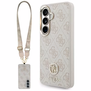 Guess 4G Big Rhinestone Triangle Strap MagSafe -suojakuori Samsung Galaxy S26:lle vaaleanpunainen