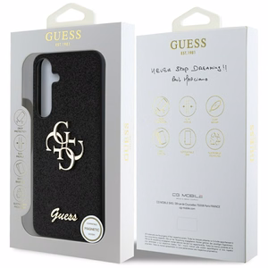 GUESS Fixed Glitter Big 4G Metal Logo Suojakuori Samsung Galaxy S25 Musta
