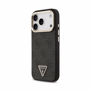 Case Guess PU Leather 4G Strass Triangle Logo Gold Frame MagSafe Apple iPhone 18 Pro black
