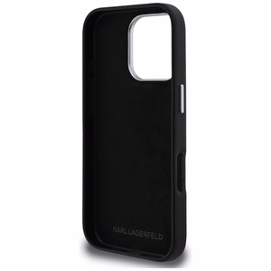 Karl Lagerfeld FW Grained Signature Logo Suojakuori iPhone 16 Pro - musta