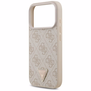 Guess Leather 4G Triangle Strass MagSafe -suojakuori iPhone 18 Pro / 17 Pro – vaaleanpunainen