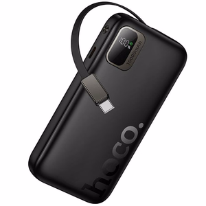 Hoco Q51 -varavirtalähde 10000 mAh QC PD 20W sisäänvedettävällä USB-C-kaapelilla, musta