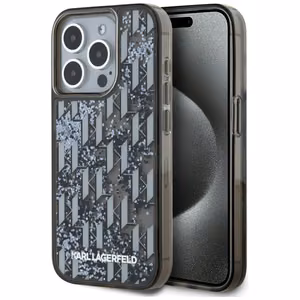 Karl Lagerfeld Liquide Glitter Monogram Gradient Suojakuori iPhone 15 Pro:lle - musta