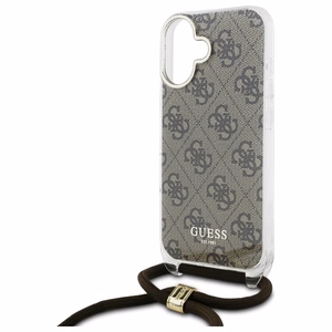 Guess Crossbody Cord 4G Print Suojakuori hihnalenkkillä iPhone 16:lle - ruskea