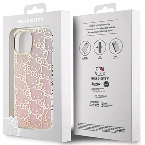 Hello Kitty IML Gradient Electrop Crowded Kitty Head Suojakuori iPhone 15:lle - vaaleanpunainen