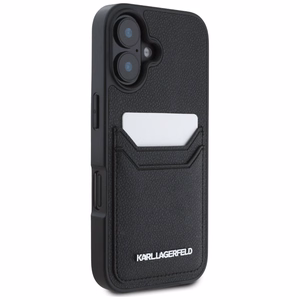Karl Lagerfeld HC Grained PU Cardslot Metal Elong iPhone 16 Suojakuori - Musta