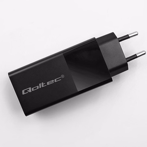 Qoltec 52382 GaN Power Pro Laturi 100W 1x USB-C 1x USB-A PD Musta