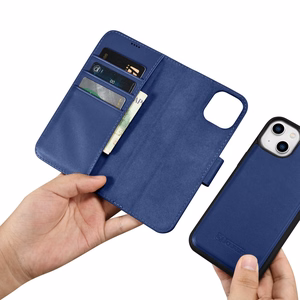 iCarer Lompakko Kotelo 2in1 Cover iPhone 14 Plus Anti-RFID Nahka Flip Case Sininen (WMI14220727-BU)