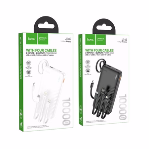 Hoco J146 -varavirtalähde 10000 mAh 2A neljällä sisäänrakennetulla kaapelilla USB-A + USB-C + Lightning + Micro USB, musta