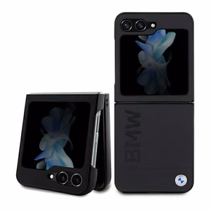 BMW nahkainen Hot Stamp -suojakuori Samsung Galaxy Z Flip 5:lle - musta