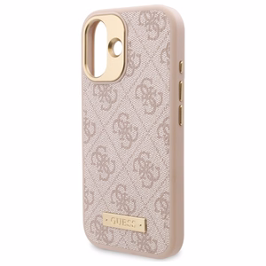 Guess 4G Logo Plate MagSafe iPhone 16 Suojakuori - Vaaleanpunainen