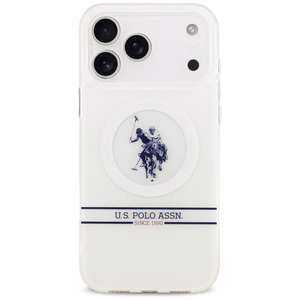 US Polo DH and Bottom Stripe Logo MagSafe Suojakuori iPhone 17 Pro Max:lle - Valkoinen