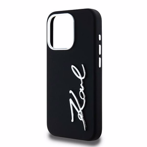 Karl Lagerfeld Silikoninen Metal Script Logo iPhone 15 Pro Max Suojakuori - Musta