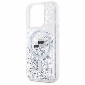 Karl Lagerfeld Liquid Glitter Karl ja Choupette Head MagSafe iPhone 15 Pro Suojakuori - Kirkas