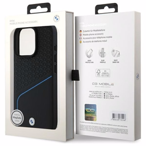 BMW Sign Nahkainen Textured And Line MagSafe Suojakuori iPhone 16 Pro Max:lle - Musta