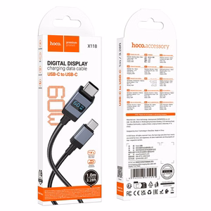 Kaapeli USB C - USB C Hoco 3A 60W näytöllä 1 m X118 musta