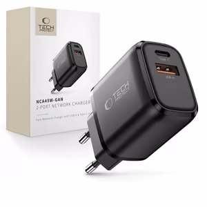Tech-Protect NCA45W-GAN 2-porttinen USB-C / USB-A 45W seinälaturi - musta