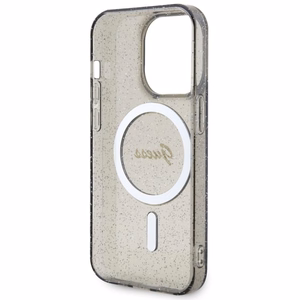 Guess GUHMP14LHCMCGK iPhone 14 Pro 6.1 musta/musta suojakuori Glitter Gold MagSafe