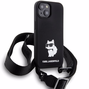 Karl Lagerfeld KLHCP15SSCBSCNK iPhone 15 6.1 kovakuori musta/musta Crossbody Silikoninen Choupette