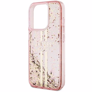 Guess suojakuori iPhone 15 Pro GUHCP15LLFCSEGP Liquid Glitter Gold Stripes vaaleanpunainen