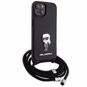 Karl Lagerfeld Suojakuori iPhone 15 6,1 KLHCP15SSASKNPSK musta HC Saffiano Ikonik Metal Pin Monogram Crossbody
