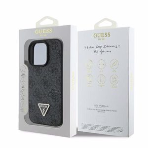 Guess Leather 4G Triangle Strass MagSafe kotelo iPhone 16 Pro Max - musta