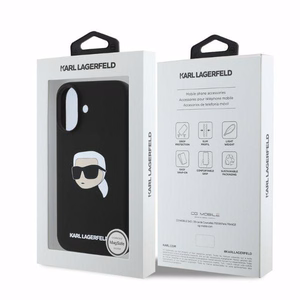 KARL LAGERFELD Silikoninen KL Head Print MagSafe Suojakuori KLHMP16SSKHPPLK iPhone 16:lle - Musta