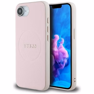 Guess HC MagSafe PU Grained Gold Ring Suojakuori iPhone 16e:lle - Vaaleanpunainen