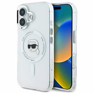 Karl Lagerfeld IML Metal Karl Head MagSafe Suojakuori iPhone 16 Plus:lle - Valkoinen