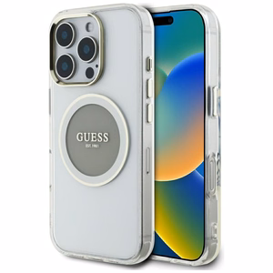 Guess IML Metal Colored Circle Classic Logo MagSafe Suojakuori iPhone 16 Pro Max:lle - harmaa