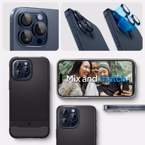Spigen Optik.tR EZ Fit kameran Näytönsuoja iPhone 14 Pro / Pro Max / 15 Pro / Pro Maxille - Titanium Blue 2 kpl