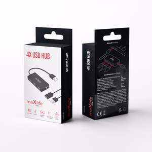 Maxlife kotitoimiston USB 2.0 -hubi USB - 4x USB 0,15 m musta + kaapeli 1,5 m