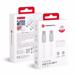 Kaapeli USB-C - USB-C Forcell F-Energy QC4.0 PD 5A 100 W Cafule Color 1,2 m ACYH23 valkoinen