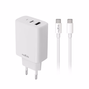 Maxlife MXTC-10-20AC PD QC -laturi 1x USB-C 1x USB 20W valkoinen + USB-C - USB-C kaapeli 20W
