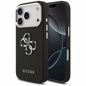 Guess Grained Big 4G Classic Logo suojakuori laitteelle iPhone 17 Pro, musta