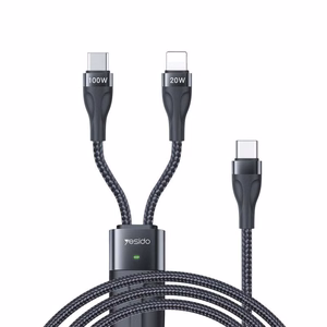YESIDO kaapeli CA87 100W Type-C/2in1 1,4M 3,5A musta