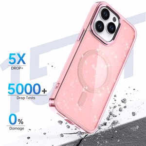 Glitter Suojakuori MagSafe iPhone 16 Pro Max:lle - vaaleanpunainen glitterillä