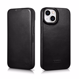 iCarer CE Öljyvaha Premium Nahka Folio Case Nahkakotelo iPhone 14 Plus Magneettinen Flip MagSafe Musta (AKI14220707-BK)