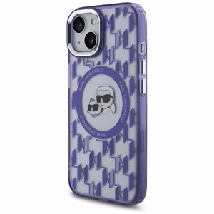 Karl Lagerfeld IML Monogram Karl & Choupette Head MagSafe Suojakuori iPhone 15:lle - Violetti