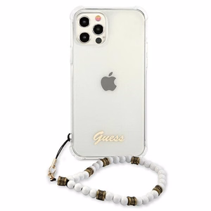 Guess GUHCP12MKPSWH iPhone 12/12 Pro 6.1" läpinäkyvä kovakotelo Valkoinen helmi