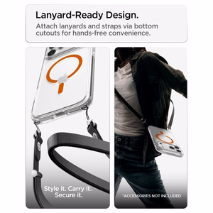 Spigen Ultra Hybrid MagSafe -suojakuori iPhone 18 Pro / 17 Pro -malleille, läpinäkyvä oranssi