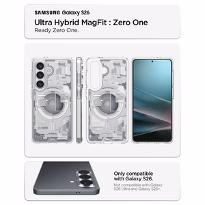 Spigen Ultra Hybrid Mag MagSafe suojakuori Samsung Galaxy S26:lle Zero One valkoinen