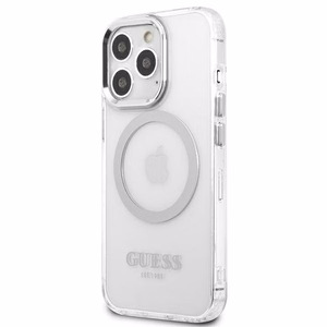 Guess Metal Outline MagSafe Suojakuori iPhone 13 Pro / iPhone 13:lle - hopeinen