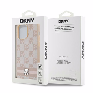 DKNY Nahkainen Checkered Mono Pattern & Printed Stripes Suojakuori iPhone 14 Pro Max:lle - vaaleanpunainen