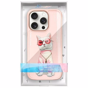 NIMMY Suojakuori GLASSES COOL CAT iPhone 16 Pro:lle vaaleanpunainen