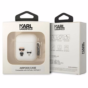Karl Lagerfeld KLACA2SILKCW valkoinen silikoninen suojus AirPods 1/2:lle Karl & Choupette