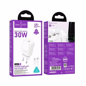 Phone charger Hoco USB C QC PD 30W + cable USB C to USB C N62 white