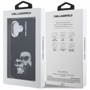 Karl Lagerfeld IML Aquarelle Karl & Choupette & Logo iPhone 16 Case - Black