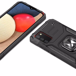 Wozinsky Ring Armor kova hybridi tapauksessa kansi + magneettinen haltija Samsung Galaxy A03s musta