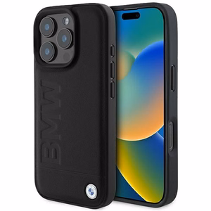 BMW Nahkainen Hot Stamp MagSafe Suojakuori iPhone 16 Pro Max:lle - Musta